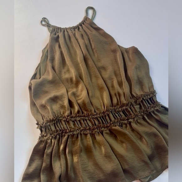 SILKY FALL OLIVE GREEN PEPLUM TANK | SIZE M​ - Picture 1 of 6